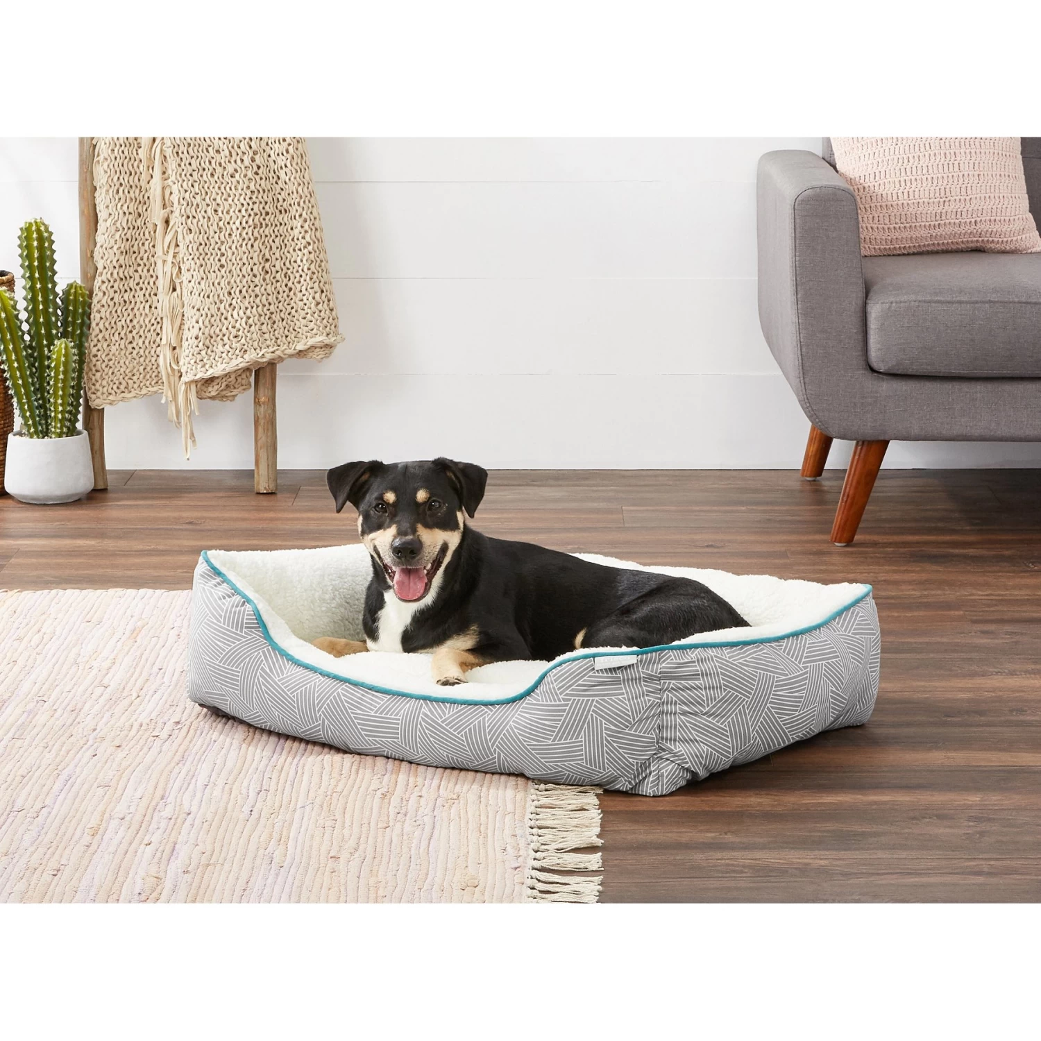 Frisco Sherpa Rectangular Bolster Cat & Dog Bed 1 Frisco Sherpa Rectangular Bolster Cat & Dog Bed
