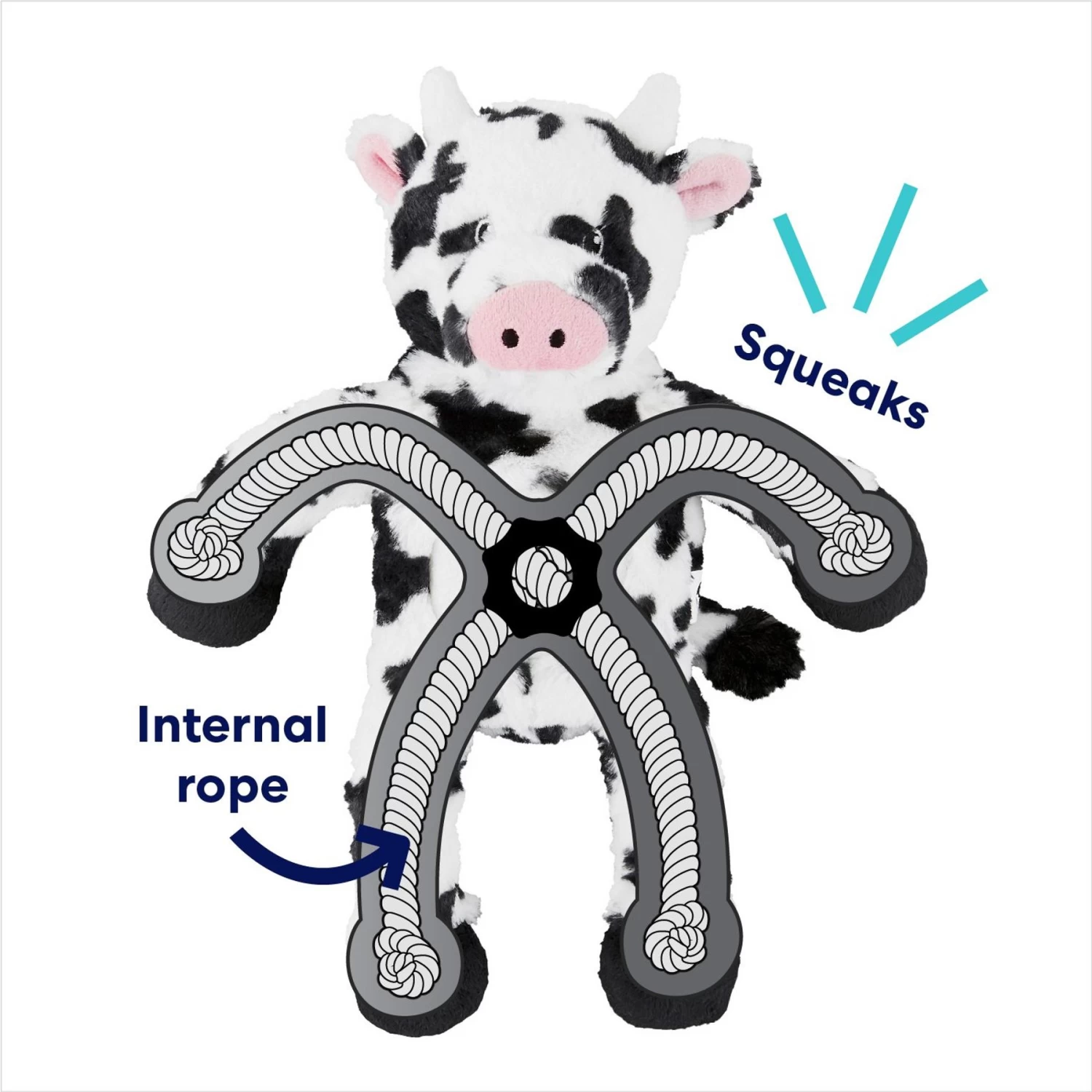 Frisco Cow Plush With Inside Rope Squeaky Dog Toy 3 Frisco Cow Plush With Inside Rope Squeaky Dog Toy - Image 3