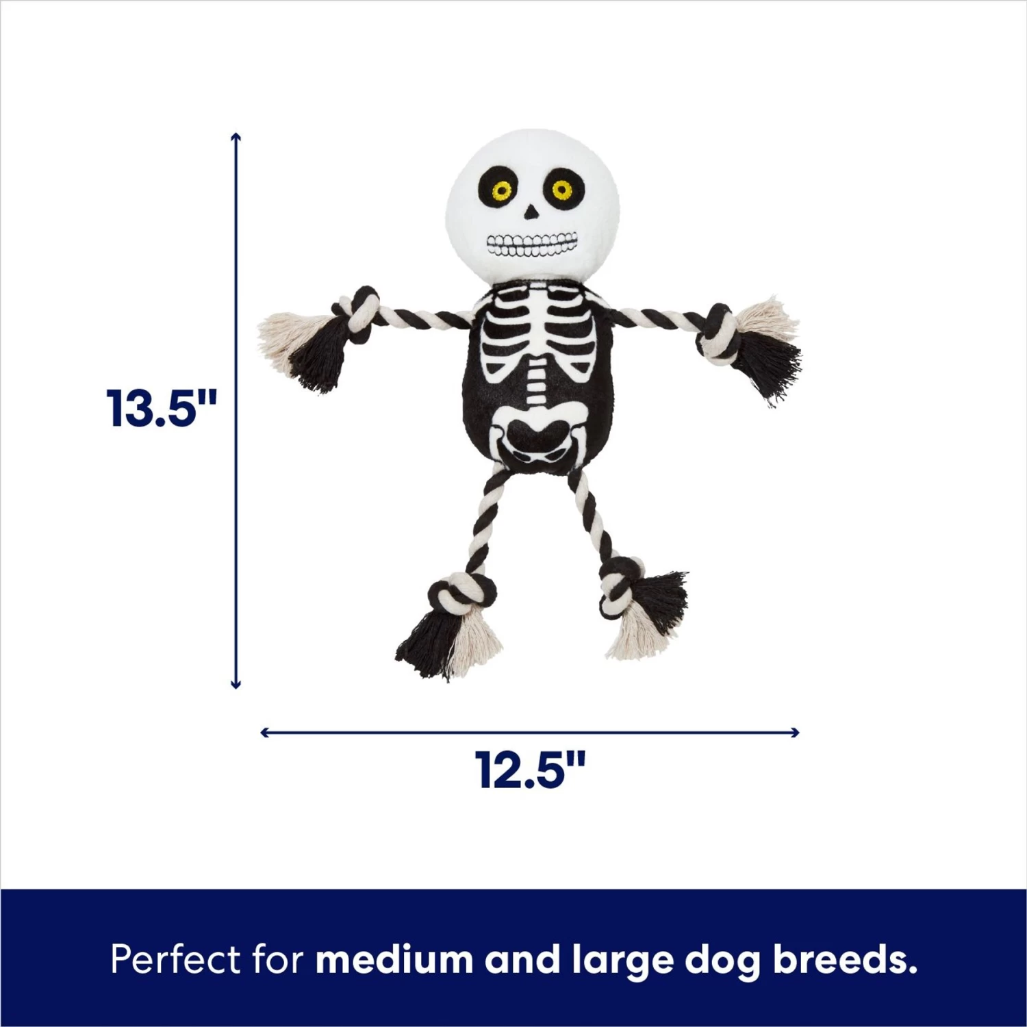 Frisco Halloween Skeleton Plush With Rope Squeaky Dog Toy 2 Frisco Halloween Skeleton Plush With Rope Squeaky Dog Toy - Image 2