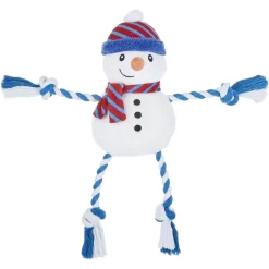 Frisco Holiday Snowman Plush With Rope Squeaky Dog Toy