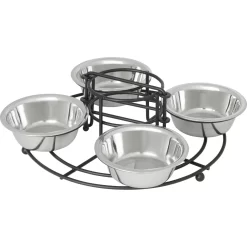 Frisco Multi Pet Feeding 4-Bowls Stainless Steel Dog & Cat Bowls, 0.5 Cup