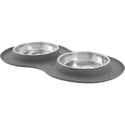 Frisco Double Stainless Steel Pet Bowl With Silicone Mat