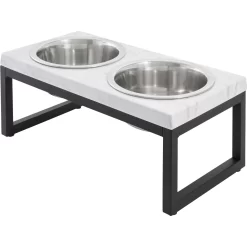 Frisco Marble Print Stainless Steel Double Elevated Dog Bowl