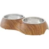 Frisco Double Stainless Steel Bowl, Wood Design