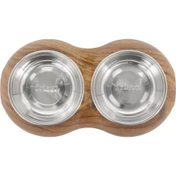 Frisco Double Stainless Steel Bowl, Wood Design -Frisco 216068 PT3. AC SS1800 V1591021035