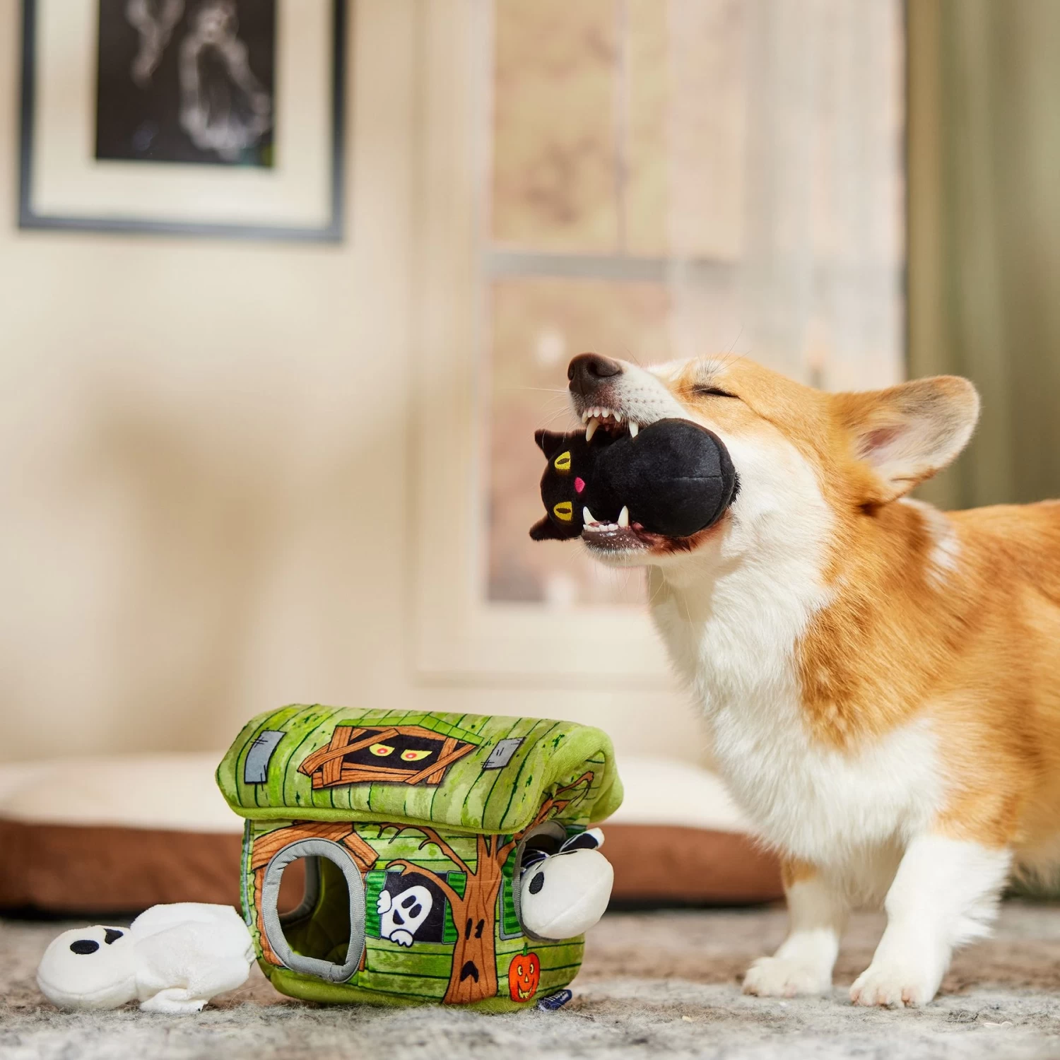 Frisco Halloween Haunted Shack Hide & Seek Puzzle Plush Squeaky Dog Toy 4 Frisco Halloween Haunted Shack Hide & Seek Puzzle Plush Squeaky Dog Toy - Image 4