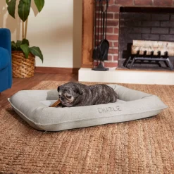 Frisco Orthopedic Personalized Bolster Dog Bed W/Removable Cover, Light Gray