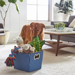 Frisco Rectangle Collapsible Pet Toy Storage Bin, Navy Herringbone -Frisco 250574 PT3. AC SS1800 V1615572218