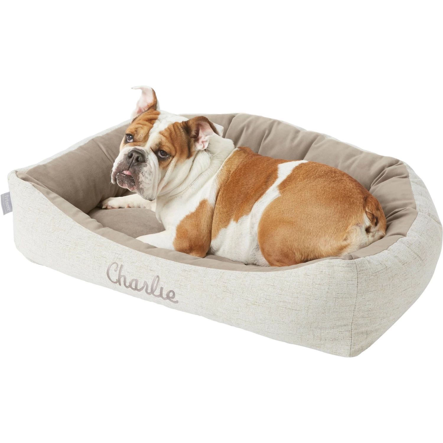 Frisco Rectangular Personalized Bolster Dog Bed W/Removable Cover, Beige, X-Large 2 Frisco Rectangular Personalized Bolster Dog Bed W/Removable Cover, Beige, X-Large - Image 2
