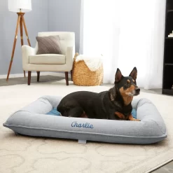 Frisco Orthopedic Personalized Bolster Dog Bed W/Removable Cover, Harbour Blue, Large