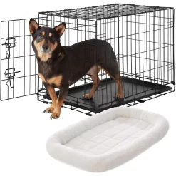 Frisco Fold & Carry Single Door Collapsible Wire Dog Crate & Frisco Quilted Dog Crate Mat