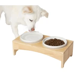 Frisco Ceramic Dog & Cat Double Diner With Elevated Wood Stand