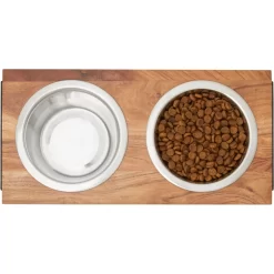 Frisco Wood Elevated Non-Skid Stainless Steel Double Diner Dog & Cat Bowl -Frisco 257143 PT2. AC SS1800 V1615310833