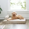 Frisco Faux Linen Corner Personalized Bolster Dog Bed W/Removable Cover