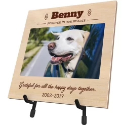 Frisco Personalized "Happy Days" Memorial Ceramic Photo Tile With Stand, 8" X 10"
