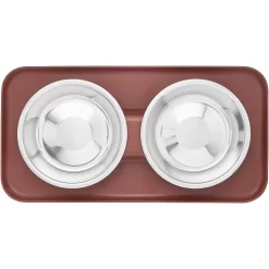 Frisco Silicone Stainless Steel Double Diner Dog & Cat Bowl, Brown -Frisco 277551 PT4. AC SS1800 V1627935079