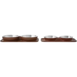 Frisco Silicone Stainless Steel Double Diner Dog & Cat Bowl, Brown -Frisco 277551 PT5. AC SS1800 V1627936139