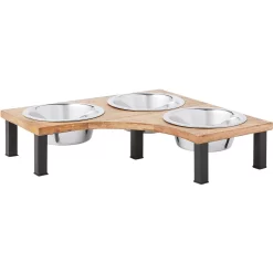 Frisco Multi Pet Feeding Corner Wood 3-Bowls Stainless Steel Dog & Cat Bowl