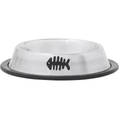 Frisco Fish Print Non-Skid Stainless Steel Dish Cat Bowl