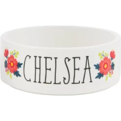 Frisco Flower Ceramic Personalized Dog Bowl