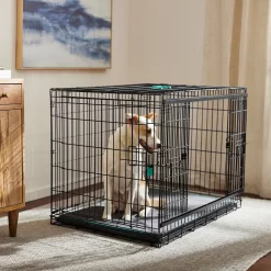 Frisco Heavy Duty Enhanced Lock Sliding Double Door Fold & Carry Wire Dog Crate & Mat Kit