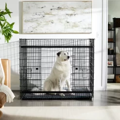 Frisco Heavy Duty Enhanced Lock Sliding Double Door Fold & Carry Wire Dog Crate & Mat Kit, 54 Inch