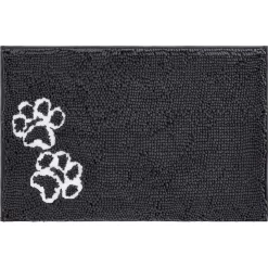 Frisco Microfiber Chenille Shammy Towel & Frisco Microfiber Chenille Paw Print Dog & Cat Mat, Dark Gray -Frisco 303468 PT5. AC SS1800 V1623034648