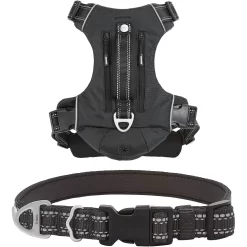 Frisco Outdoor Premium Ripstop Nylon Dog Harness With Pocket & Frisco Outdoor Nylon Reflective Comfort Padded Dog Collar
