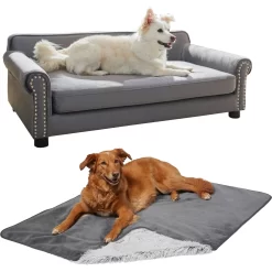 Frisco Sofa Pet Bed With Removable Cover & Frisco Eyelash Cat & Dog Blanket