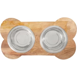 Frisco Premium Wood Elevated Bone Shape Stainless Steel Double Diner Dog & Cat Bowl, 3 Cup -Frisco 331497 PT4. AC SS1800 V1657656894