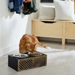 Frisco Premium Wood Elevated Stainless Steel Double Diner Dog & Cat Bowl, Black, 3 Cup -Frisco 331509 PT3. AC SS1800 V1657656894