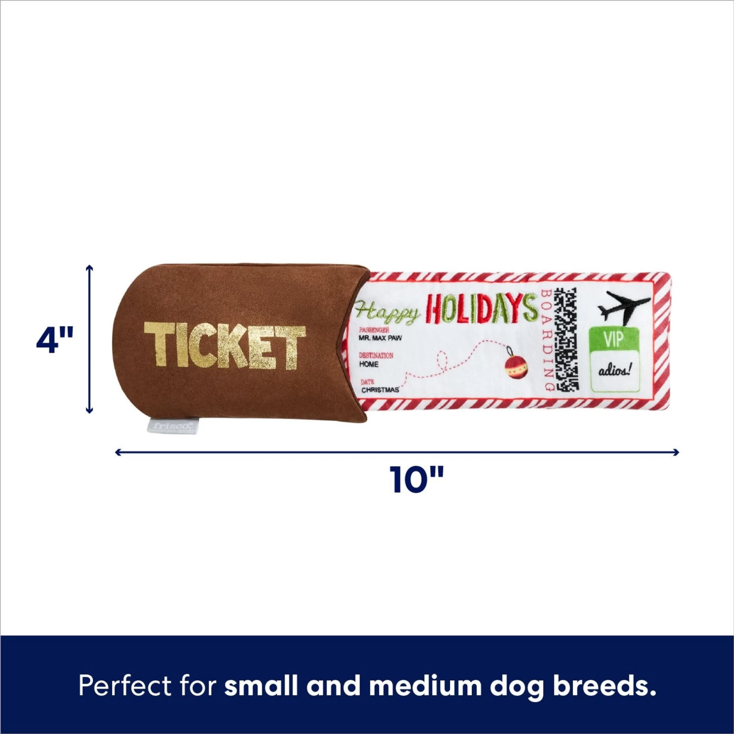 Frisco Holiday Home For The Holidays Airline Ticket Bungee Plush Squeaky Dog Toy 2 Frisco Holiday Home For The Holidays Airline Ticket Bungee Plush Squeaky Dog Toy - Image 2