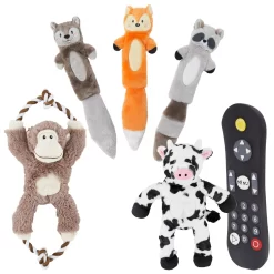 Frisco Forest Friends Stuffing-Free Skinny Plush Squeaky Dog Toy + 3 Items