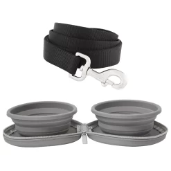 Frisco Solid Nylon Dog Leash & Frisco Travel Collapsible Silicone Dog & Cat Bowl
