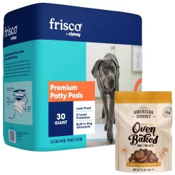 Frisco Premium Giant Dog Training & Potty Pads & American Journey Peanut Butter Recipe Grain-Free Oven Baked Crunchy Biscuit Dog Treats