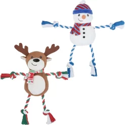 Frisco Holiday Snowman Plush With Rope Squeaky Dog Toy & Frisco Holiday Reindeer Plush With Rope Squeaky Dog Toy
