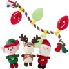 Frisco Holiday Santa's Helpers Plush Squeaky Dog Toy, 3 Count & Frisco Holiday Lights Plush With Rope Squeaky Dog Toy