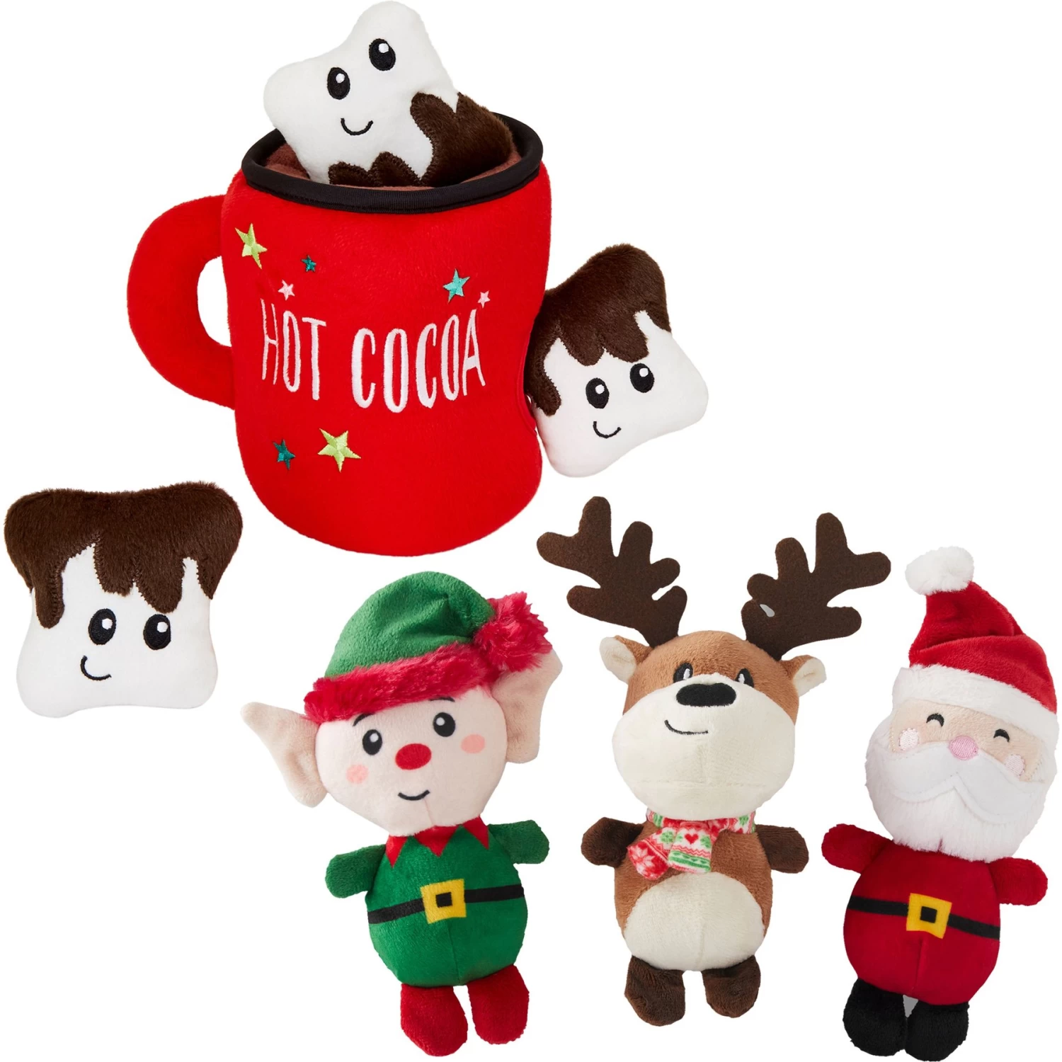 Frisco Holiday Santa's Helpers Plush Squeaky Dog Toy, 3 Count & Frisco Holiday Hot Cocoa Hide & Seek Puzzle Plush Squeaky Dog Toy 1 Frisco Holiday Santa's Helpers Plush Squeaky Dog Toy, 3 Count & Frisco Holiday Hot Cocoa Hide & Seek Puzzle Plush Squeaky Dog Toy